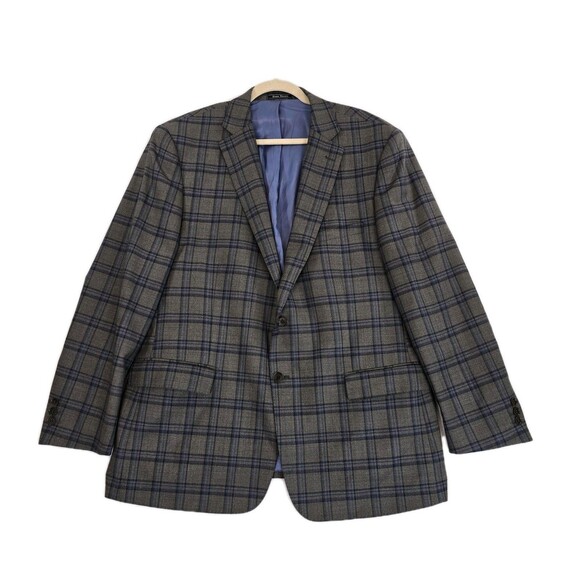 Enzo Tovare Blazer Mens 46R Gray Blue Plaid Brit AMF Jacket Wool Two Button - Picture 1 of 16